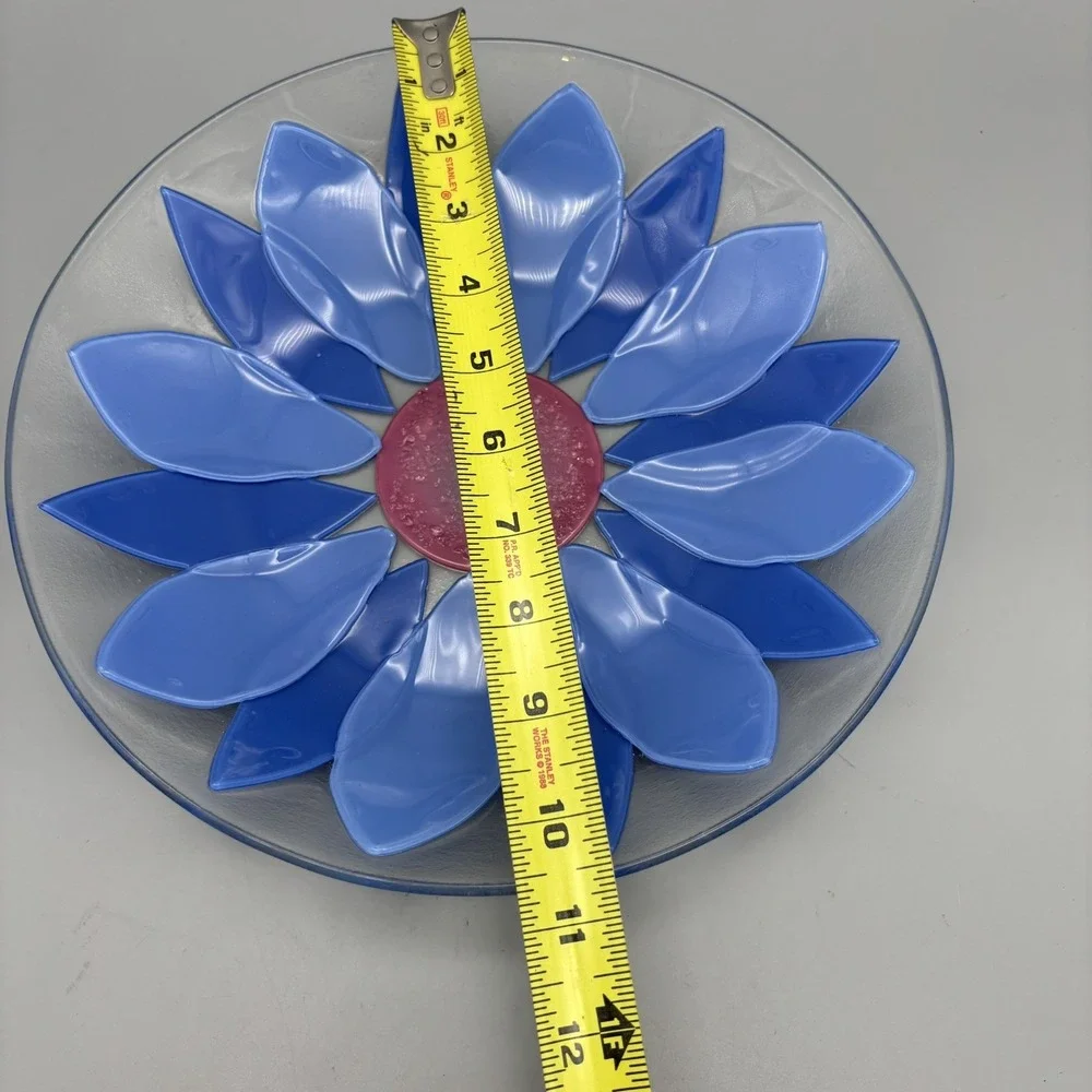 Villeroy & Boch Floral Vitrum Shallow‎ Bowl Daisy Blue Pink Fused Glass 10.5